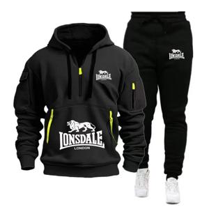 LONSDALE 남성용 캥거루 포켓 후디 세트 2026 새로운 가을 겨울 양털 스웨트셔츠 + 스포츠 바지 2피스 트랙슈트 캐주얼 핏네