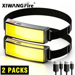 USB 충전식 COB 헤드램프, 3가지 모드 내장 배터리 헤드 플래시라이트, 캠핑 낚시 비상용 야외 LED 헤드 라이트