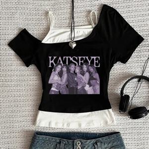 Katseye 크롭탑 shoujo 고딕 재미있는 그래픽 클리어런스 세일 2000년대 티셔츠 카와이 귀여운 밈 바디 스트리트웨어