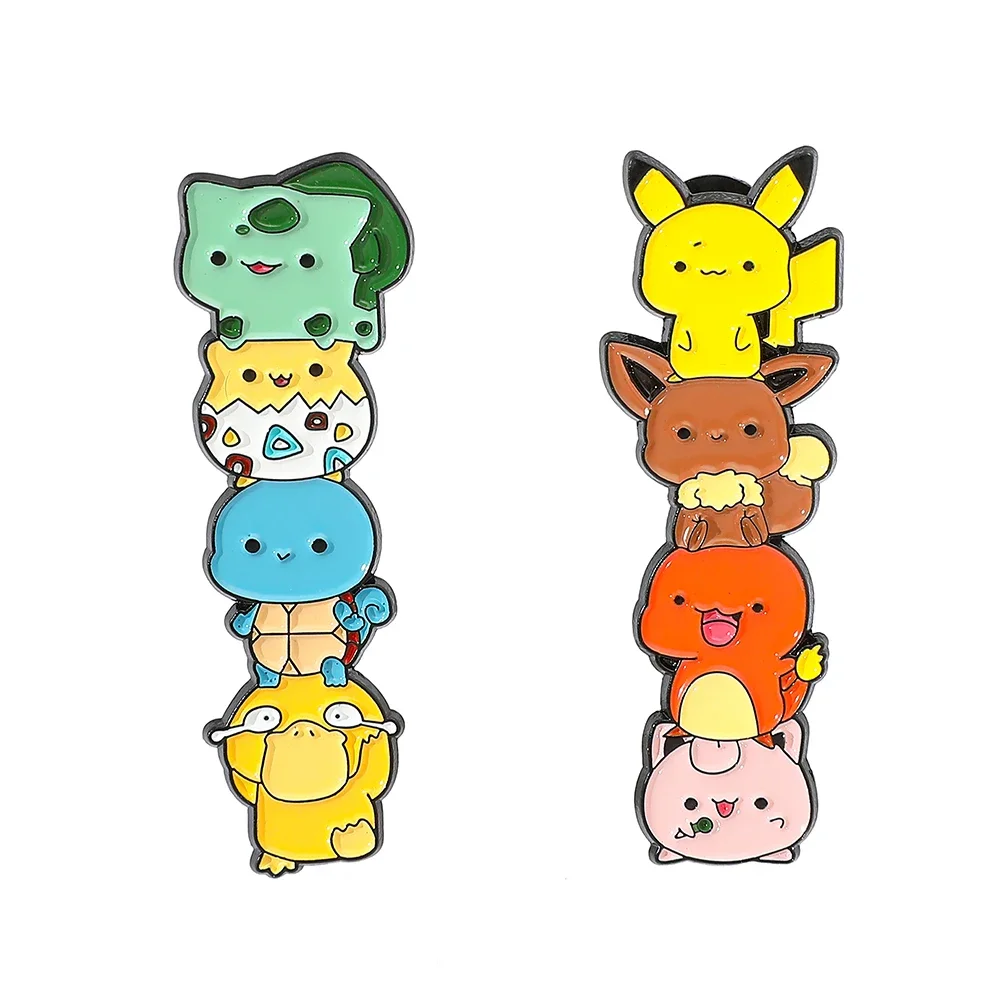 2 Pcs 크리 에이 티브 애니메이션 브로치 귀여운 피카추 스쿼틀 에나멜 핀 금속 배지 쥬얼리 의류 배낭 액세서리 친구를위한 선물