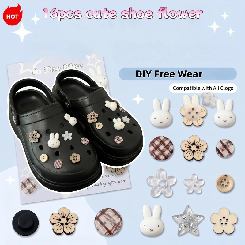 16개/세트 미피 토끼 신발 꽃 귀여운 만화 분리형 DIY 구멍 신발 액세서리 선물