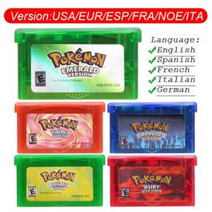 GBA 게임 카트리지 포켓몬 에메랄드 파이어레드 리프그린 루비 사파이어 샤이니 라벨 다국어 32비트 비디오 게임 콘솔 카드