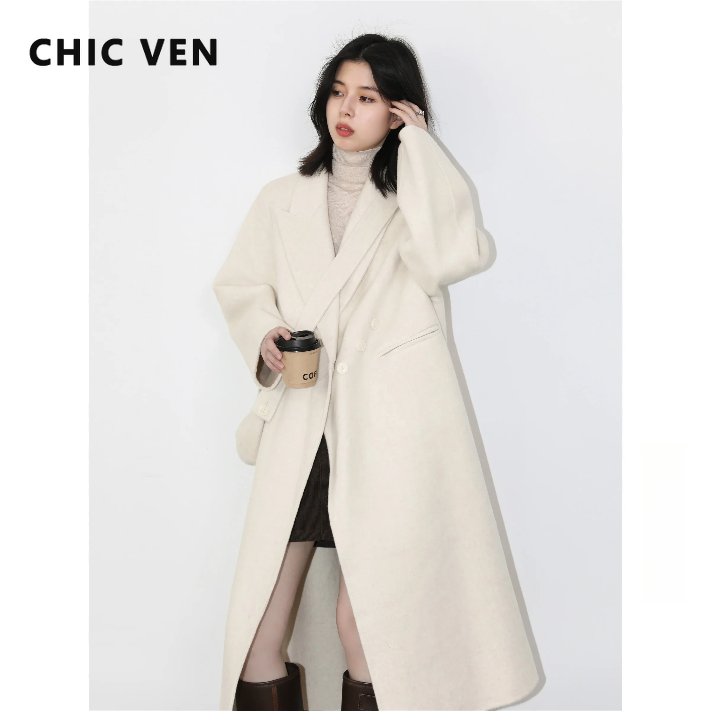 CHIC VEN 패션 여성 오버사이즈 롱 울 코트 루즈핏 양면 여성 아우터 여성용 방풍 가을 겨울 코트 2026