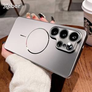 삼성 S26 S25 S24 울트라 플러스용 맥세이프 울트라 씬 마그네틱 레이저 폰 케이스, 무선 충전 메탈릭 페인트 백 커버