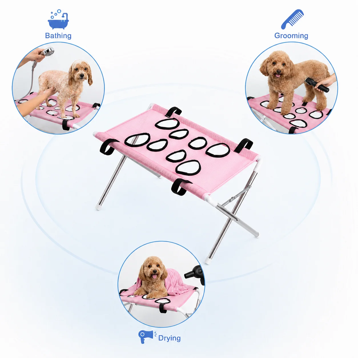 휴대용 애완동물 목욕 해먹 스탠드, 조절 가능한 강아지 고양이 세척용 고정망 지지대, 접이식 애완동물 목욕 건조 그로우 랙