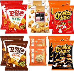 [12총 ] 치토스 바베큐맛 82g 2개+치토스 매콤달콤맛 82g 2개+꼬깔콘 고소한맛52g 2개+꼬깔콘 군옥수수맛52g 2개+쌀로별72g 2개+던킨대파팝콘15g 2개