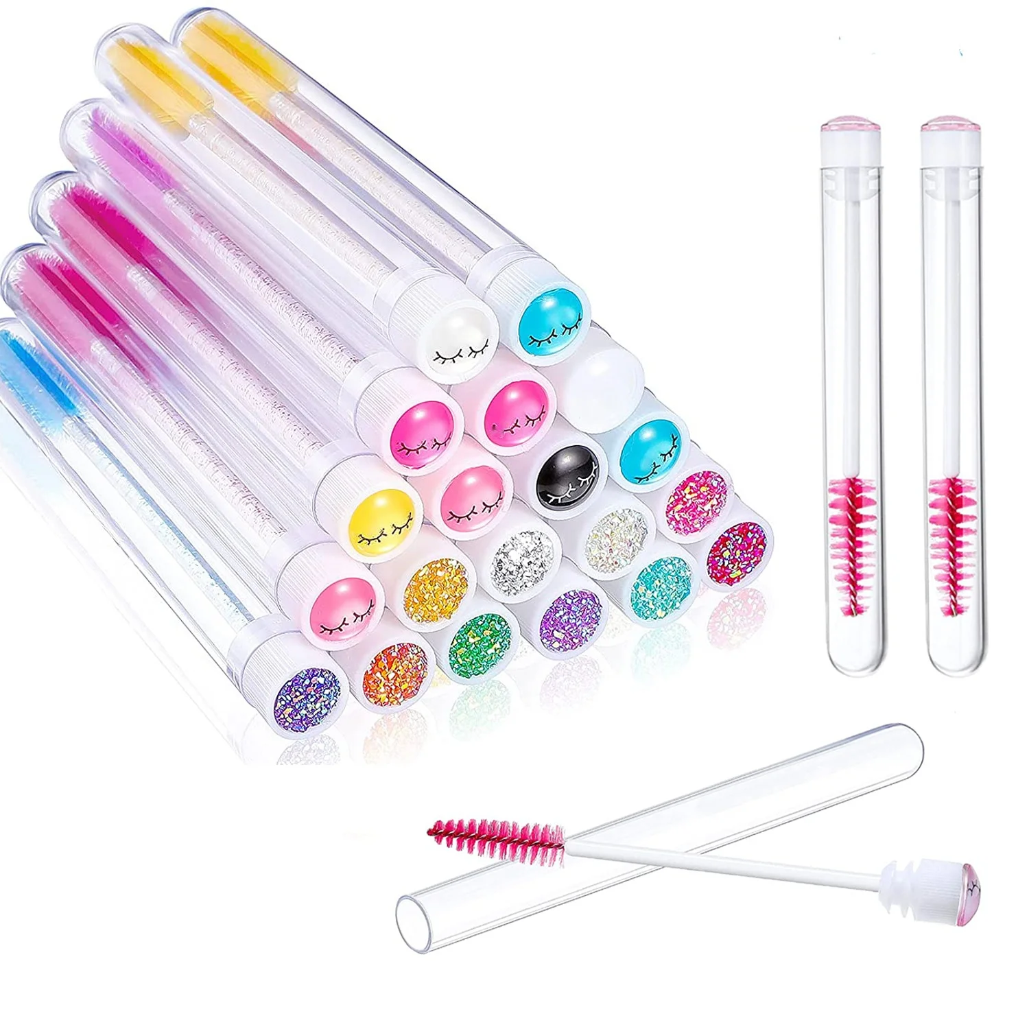 50Pc 재사용 가능한 눈썹 브러쉬 튜브 속눈썹 브러쉬 눈썹 브러쉬 교체 가능한 방진 스파클링 다이아몬드 메이크업 브러쉬