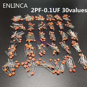 300 개/몫 50V 2PF-0.1UF 30 값X10pcs 세라믹 커패시터 모듬 키트 전자 부품 패키지 2pF 30pF 100pF 1nF 10nF