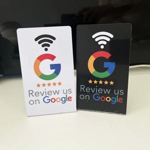 Google 검토용으로 프로그래밍 가능한 NFC 215 아크릴 스티커 카드 NFC 스테이션 테이블 13.56Mhz 방수 NFC 검토 카드