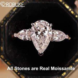 물방울 모양 여성을위한 전체 Moissanite 약혼 반지 GRA와 925 스털링 실버 웨딩 밴드 쥬얼리 배 컷 다이아몬드