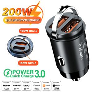 100W/200W 미니 자동차 충전기 라이터 아이폰 QC3.0에 대 한 빠른 충전 Xiaomi 삼성 화웨이에 대 한 USB 유형 C 자동차 전화 충전기 어댑터