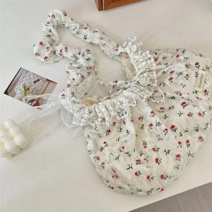 우아한 달콤한 신선한 레이스 핸드백 Bowknot 겨드랑이 가방 꽃 Pleated 어깨 가방 목가적 인 스타일 천으로 만두 가방 쇼핑