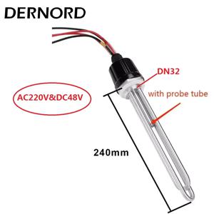 DERNORD 온도 조절 장치가 있는 태양열 온수기 AC&DC DN32 프로브 튜브가 있는 전기 관형 히터 220v 1500w&48v 1000 SS304