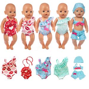 16-18 인치 미국 인형을위한 귀여운 수영복 43cm 신생아 인형을위한 스위트 하트 프린트 인형 수영복 옷 어린이 선물