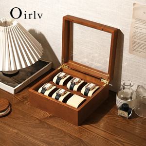 Oirlv 나무 시계 보관 상자 섬세한 방진 유리 커버 시계 상자 손목 시계 컬렉션 상자 디스플레이 스토리지 6 그리드 시계 상자