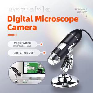 500X/1000X/1600X 디지털 현미경 3in1 C 타입 USB 휴대용 전자 카메라 (납땜, LED, 휴대폰 수리용)