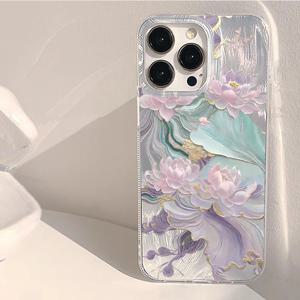 아이폰 18 Pro, 17, 16, 15, 13, 12, 11, 14 Pro Max, Air, X, XR, XS, 7, 8 Plus, 16E, SE 모델용, 몽환적인 보라색 연꽃 무늬의 아름다운 디자인 휴대폰 케이스