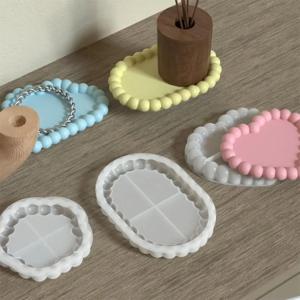 기하학적 버블 수납 트레이 실리콘 몰드 DIY 석고 장식품 수납 트레이 몰드 원형 꽃 구름 하트 코스터 몰드