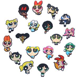 9/18pcs 슬라이드 샌들용 파워걸 슈즈 참, 크리스마스 생일 선물 파티 선물용 PVC 슈즈 장식 액세서리