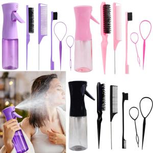 6피스 헤어 스타일링 빗 세트, 연속 분사 스프레이 병 포함, 200ml 브러시, 랫테일 빗, 백콤빙, 엉킴 풀기, 땋기, 머리카락 정돈용 여성용 헤어브러시 (핑크)