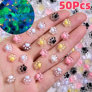 50개 3D 야광 고양이 발톱 네일 참 귀여운 레진 고양이 발 Y2K 네일 아트 장식 DIY 헤어핀 공예 매니큐어 액세서리