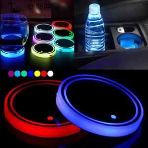LED 자동차 컵홀더 라이트 방수 컵패드 7색 변환 USB 충전 코스터 컵 매트 자동차 인테리어 액세서리