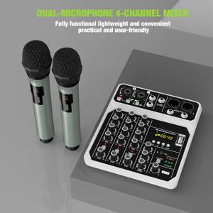 무선 마이크 키트가 포함된 4채널 오디오 믹서 콘솔, 블루투스 USB 오디오 인터페이스, DJ 가라오케 PC 기타용