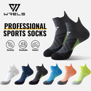 WRELS 1/2/3 쌍 운동용 러닝 양말 수분 흡수 면 발목 양말 남성 여성 두꺼운 쿠션형 로우 컷 압축 양말