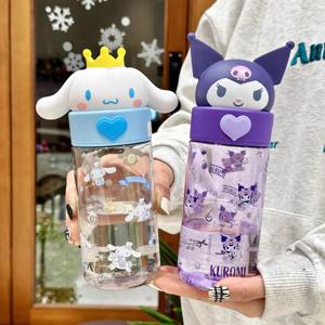 500ML 산리오 헬로 키티 쿠로미 클리어 컵 애니메이션 멜로디 시나모롤 야외 캠핑 여행 카와이 워터 머그잔 친구 생일 선물