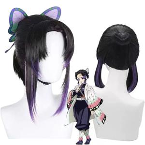 HAIRJOY ​​합성 머리 코쵸우 시노부 코스프레 가발 옴브레 의상 애니메이션 가발 로즈 네트