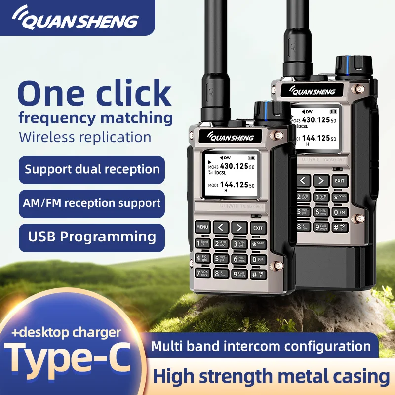 콴셩 UV-K1(8) 휴대용 무전기, 50-600MHz 대역, UHF/VHF, 아마추어 무선 통신, 무선 주파수 복사 기능, Type-C 충전.
