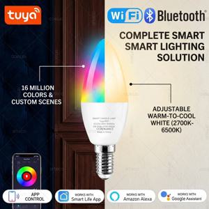 투야 E14 LED 캔들 램프 앱 제어 LED 전구 WiFi 또는 블루투스 RGB 2700~6500K 디밍 가능 조명, 스마트 라이프 앱과 호환