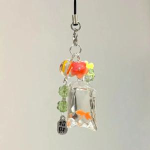 새로운 Koifish 귀여운 전화 매력 펜던트 아이폰 15 CCD 카메라 Schoolbag 펜던트 키 체인에 대한 다채로운 행운의 케이스