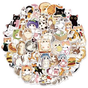 50PCS 귀여운 헤드셋, 고양이 재미 스티커, DIY 수하물, 노트북, 워터 컵, 컴퓨터 방수 스티커