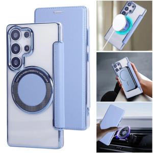 가죽 지갑형 투명 마그네틱 폰 케이스 삼성 갤럭시 S26 S25 S24 울트라 S22 S23 플러스 5G 플립 카드 무선 충전 커버