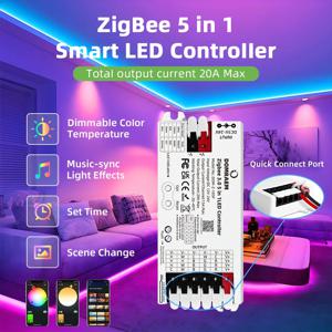 DOMRAEM Zigbee 3.0 스마트 5 In1 LED 컨트롤러 DIMMER WW/CW RGB RGBWCCT 스트립은 3.0 허브와 호환됩니다(Hu*e/Echo Plus 등) 알렉사/앱