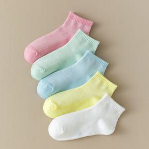 어린이용 양말 5켤레, 여아용 그물망 양말, 봄여름용 얇은 튜브 양말, 남아 및 학생용 흰색 양말