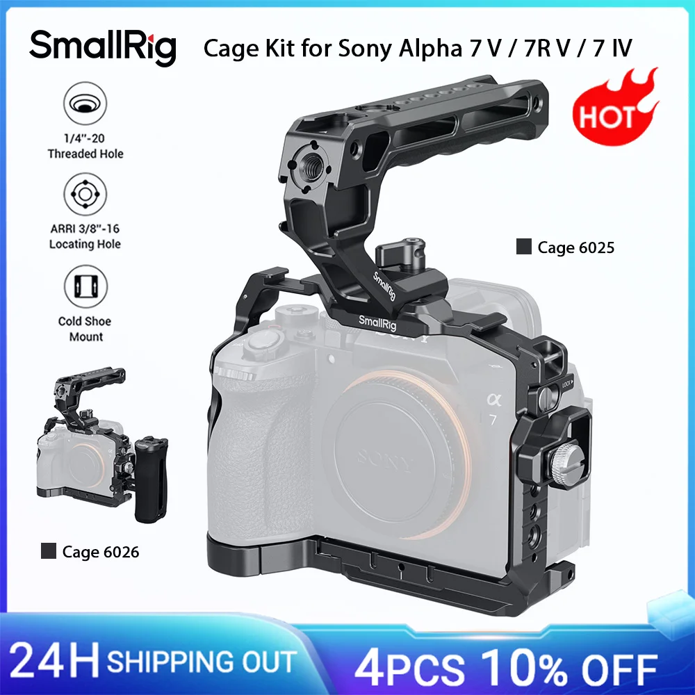 소니 알파 7 V / 7R V / 7 IV용 스몰리그 A7 V 케이지 키트, HDMI 케이블 클램프 포함, 탑 핸들 및 아르카-스위스 퀵 릴리즈 플레이트