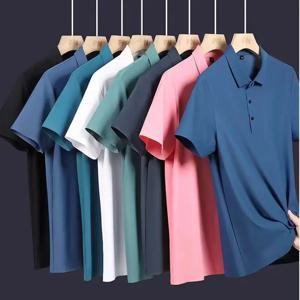 M-8XL 여름 아이스 실크 폴로셔츠 고급 티셔츠 단색 신상 반팔 논마킹 캐주얼 라펠 비즈니스 얇은 남성복