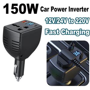 새로운 150W 시가 라이터 어댑터 인버터 차량용 전원 어댑터 컨버터 DC 12V 24V를 AC 220V로 변환하는 디스플레이 탑재 타입-C USB 충전기