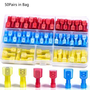 100PCS 나일론 스페이드 커넥터 키트 22-10 게이지 남성 및 여성용 와이어 스페이드 터미널 퀵 디스커넥트 완전 절연 와이어 크림프