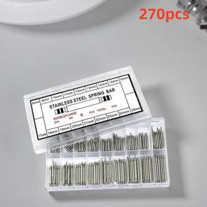 270pcs 스테인레스 스틸 스프링 바 세트 직경 1.5mm 길이 8mm-25mm 시계 밴드 스트랩 벨트 수리 도구 시계 제작자용 핀