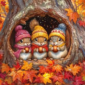 다이아몬드 페인팅 세트, 다람쥐 가족 패턴, 라운드 다이아몬드 풀 다이아몬드 아트, 다양한 사양 선택 가능, 프레임리스