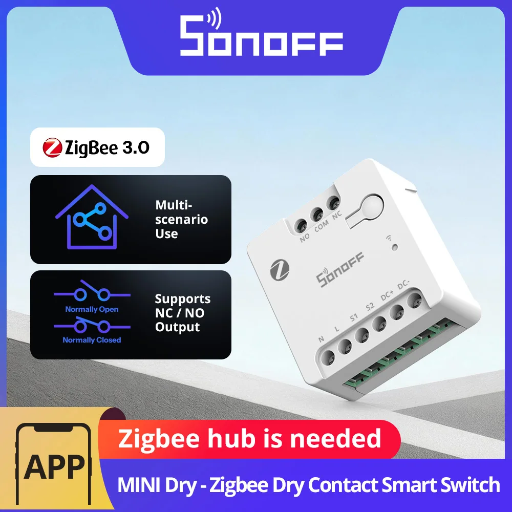 SONOFF MINI-ZBD 미니 드라이 지그비 드라이 콘택트 스마트 스위치 AC & DC 전원 호환 제어 차고 문, 모터, 보일러, 정문 제어