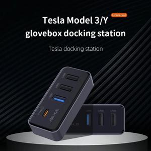 테슬라 모델 3/Y 2023+ 글러브 박스용 4-in-1 USB 허브, 대시캠 충전, 데이터 전송 + 센터 콘솔용 고속 동기화 플러그
