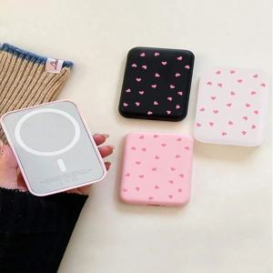 1개의 블랙/핑크 하트 모양 TPU 충전 보호 케이스, 애플 정품 MagSafe 무선 보조 배터리와 호환 가능