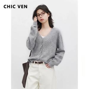 CHIC VEN 신상 여성 가디건 루즈핏 캐주얼 V넥 싱글 버튼 긴소매 상의 레트로 여성 니트 스웨터 가을 겨울 2026