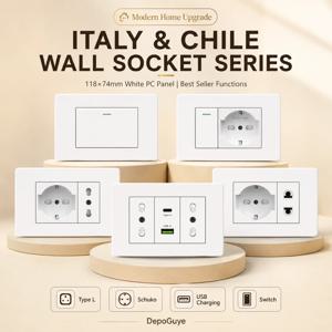이탈리아 칠레 아울렛 화이트, USB 스마트 타입-C 고속 충전, 듀얼 USB 벽면 콘센트 칠레 플러그 플라스틱 패널 조명 스위치 위성 TV