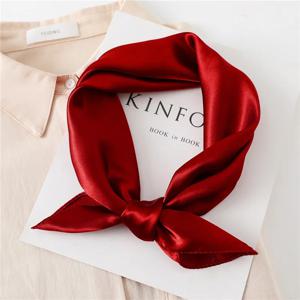 여성을위한 럭셔리 솔리드 스퀘어 스카프 60cm 새틴 넥 헤어 타이 밴드 가방 워프 소프트 Neckerchief Hijabs 헤드 여성 풀라