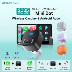 오토캐스트 미니 2 무선 카플레이 어댑터 안드로이드 오토 무선 Wi-Fi6 BT5.4 듀얼 채널 플러그 앤 플레이 자동 스위치 2대 휴대폰 동글